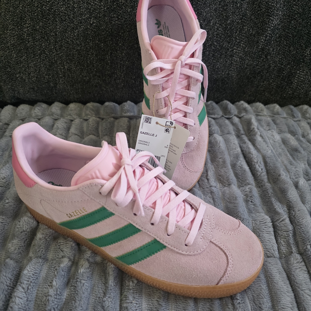 Adidas Women's Pink and Green Gazelle Shoes